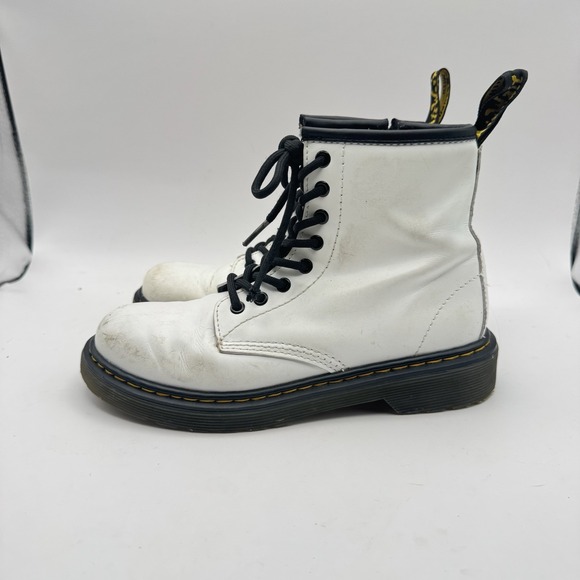 Dr Doc Martens 1460J Combat Boots Youth Size 2 White Leather Lace Up Side Zip - Picture 1 of 8
